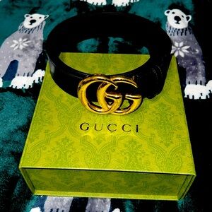 Gucci Marmont Wide Belt Gold and black leather Size 95